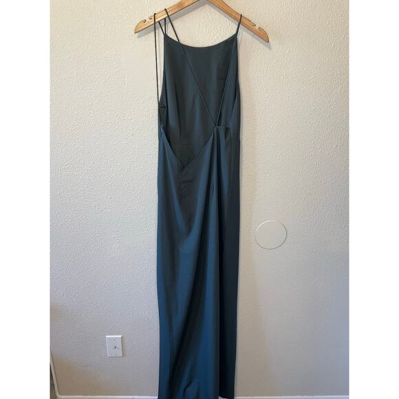 BHLDN Marta Crepe Bridesmaid Dress in Forest Green Strappy Spaghetti Strap Sz 10 - Picture 3 of 16